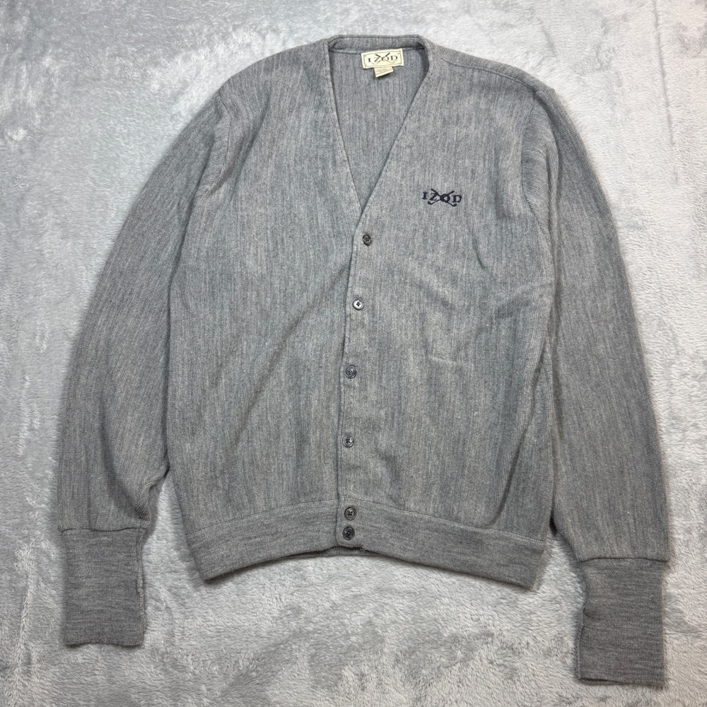 Vintage Izod Cardigan Sweater Mens L Gray Golf Logo Knit‎ Button Up 90s